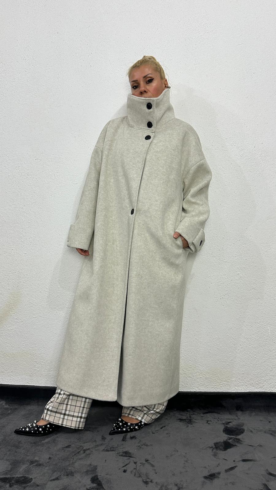 NuNu By Krem Dik Yaka Oversize Kaşe Kaban