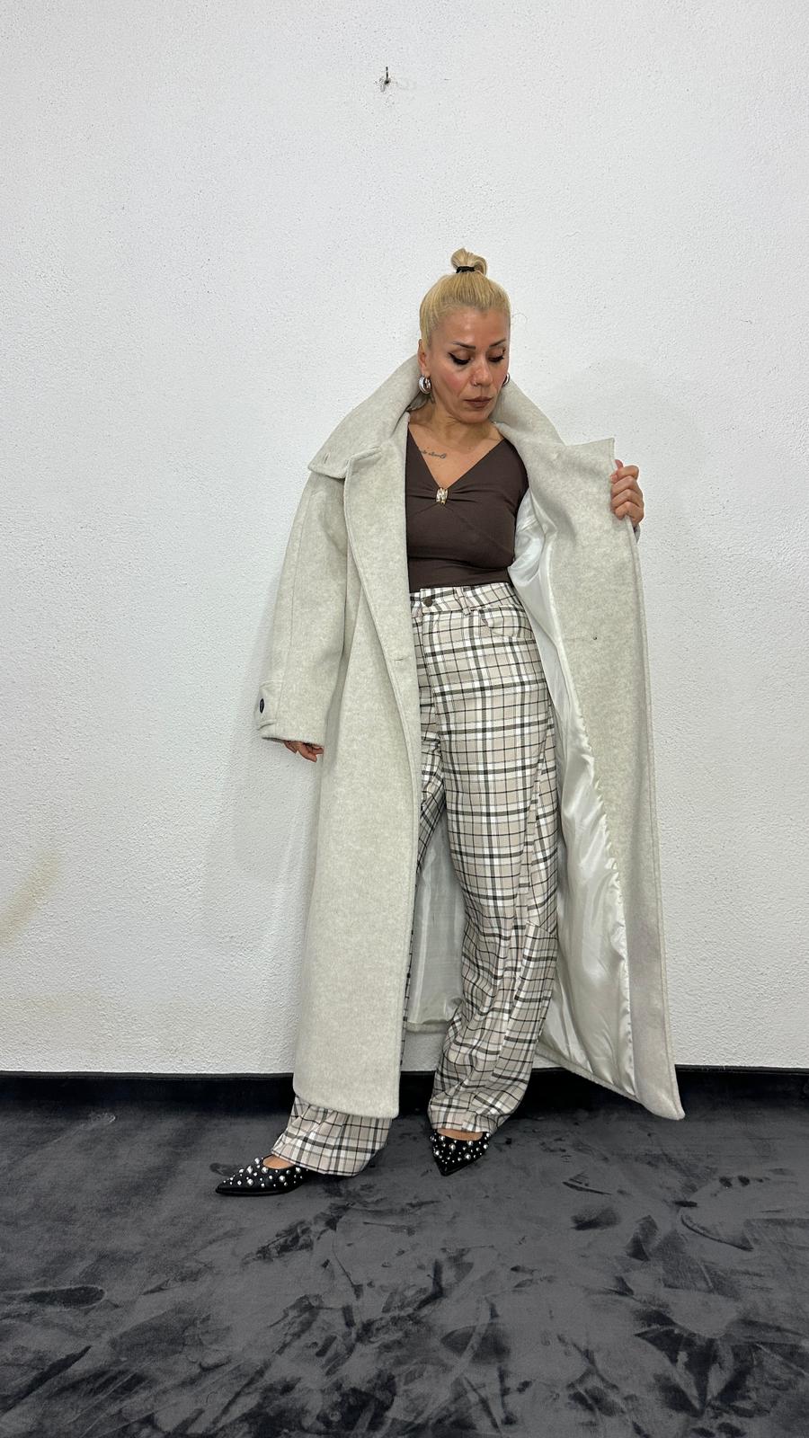 NuNu By Krem Dik Yaka Oversize Kaşe Kaban