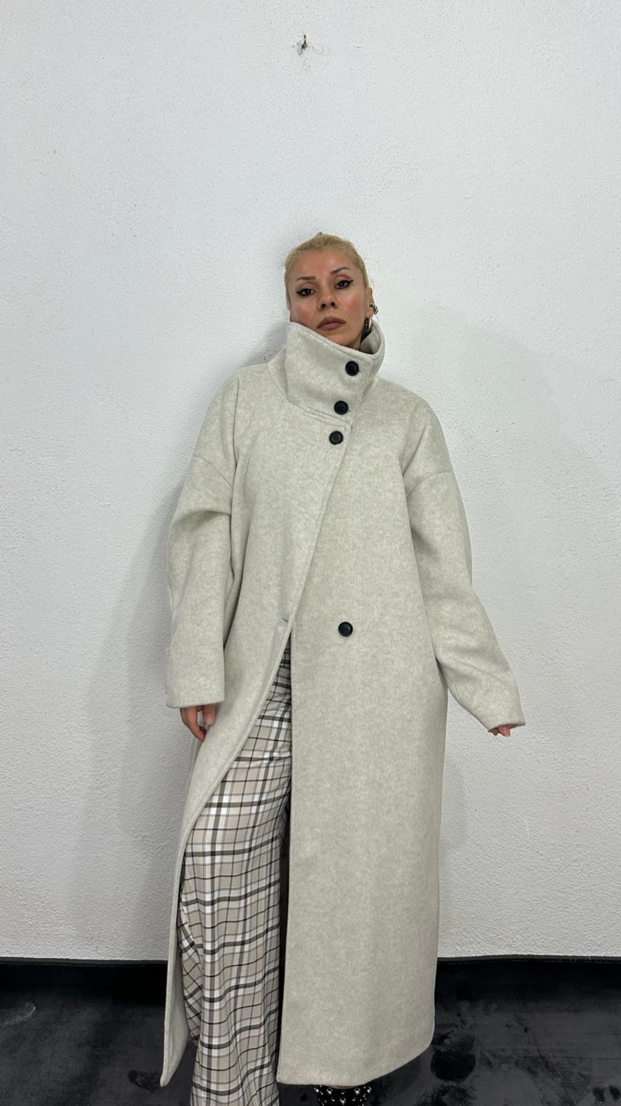 NuNu By Krem Dik Yaka Oversize Kaşe Kaban