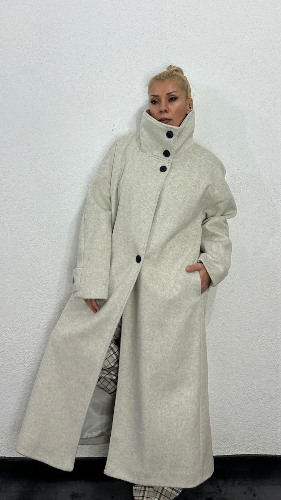 NuNu By Krem Dik Yaka Oversize Kaşe Kaban