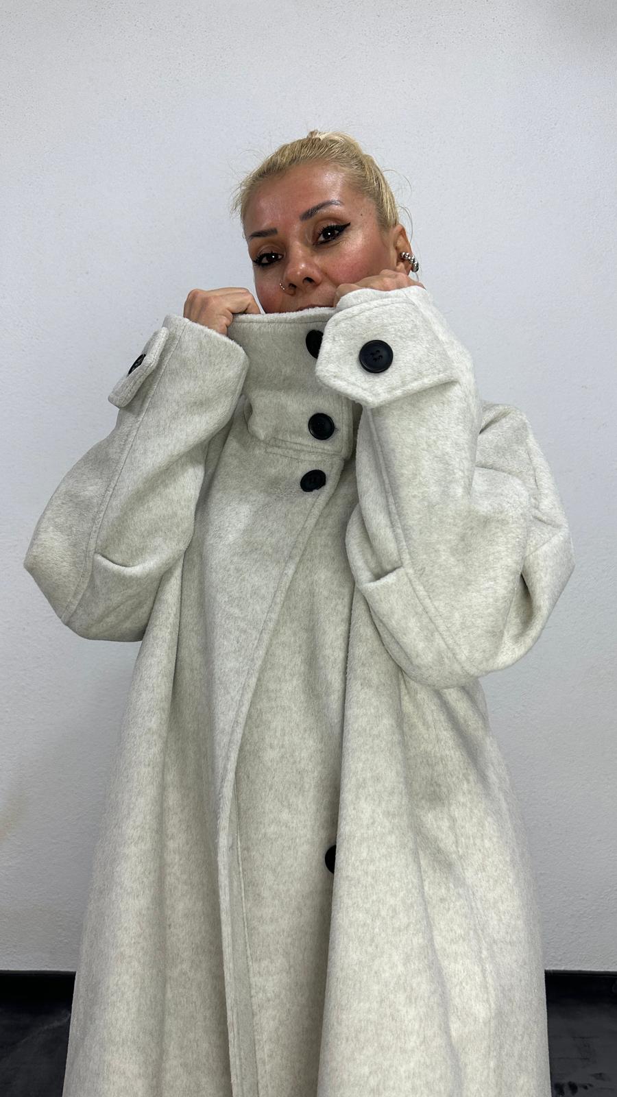 NuNu By Krem Dik Yaka Oversize Kaşe Kaban