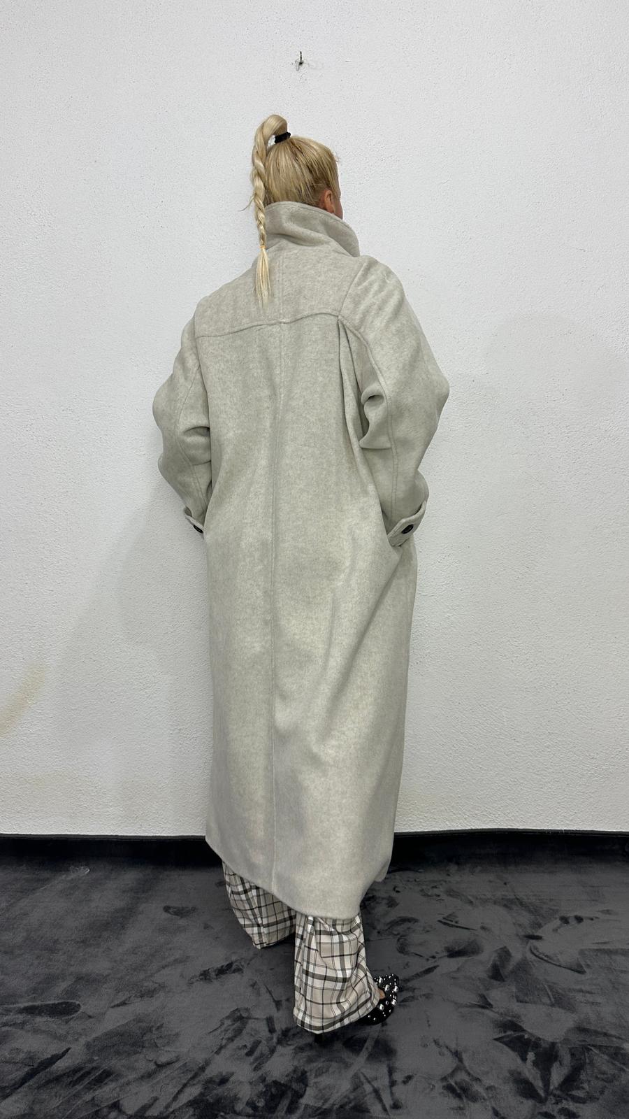 NuNu By Krem Dik Yaka Oversize Kaşe Kaban