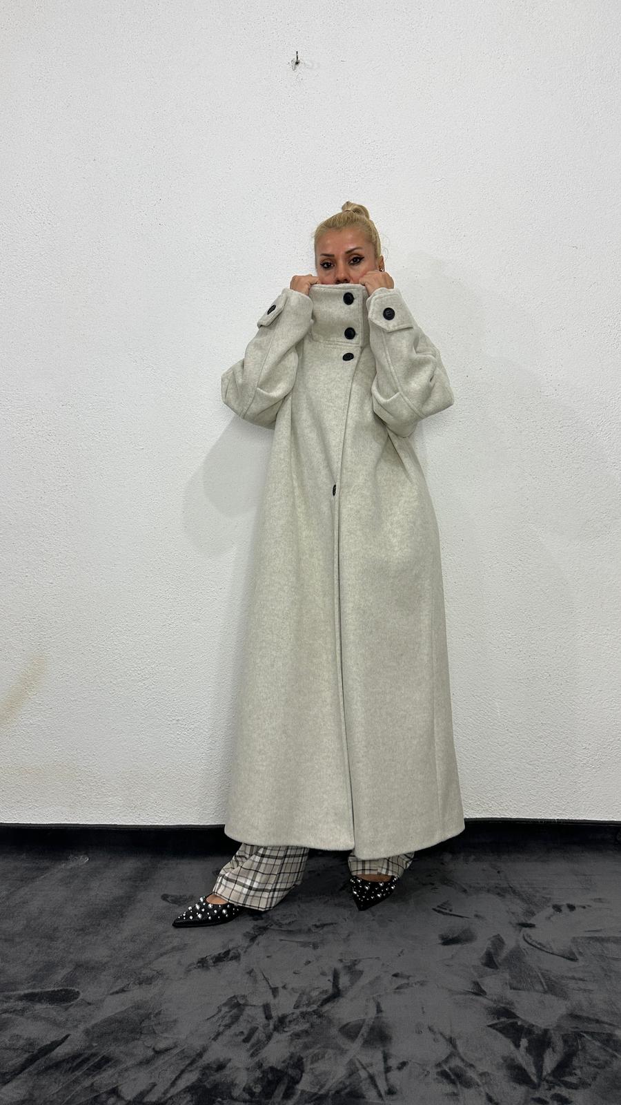 NuNu By Krem Dik Yaka Oversize Kaşe Kaban