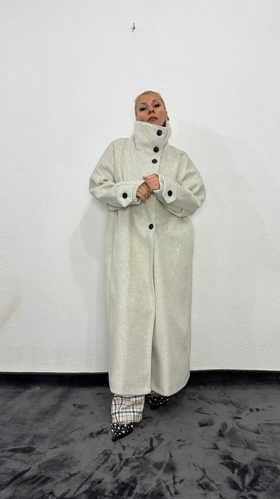 NuNu By Krem Dik Yaka Oversize Kaşe Kaban