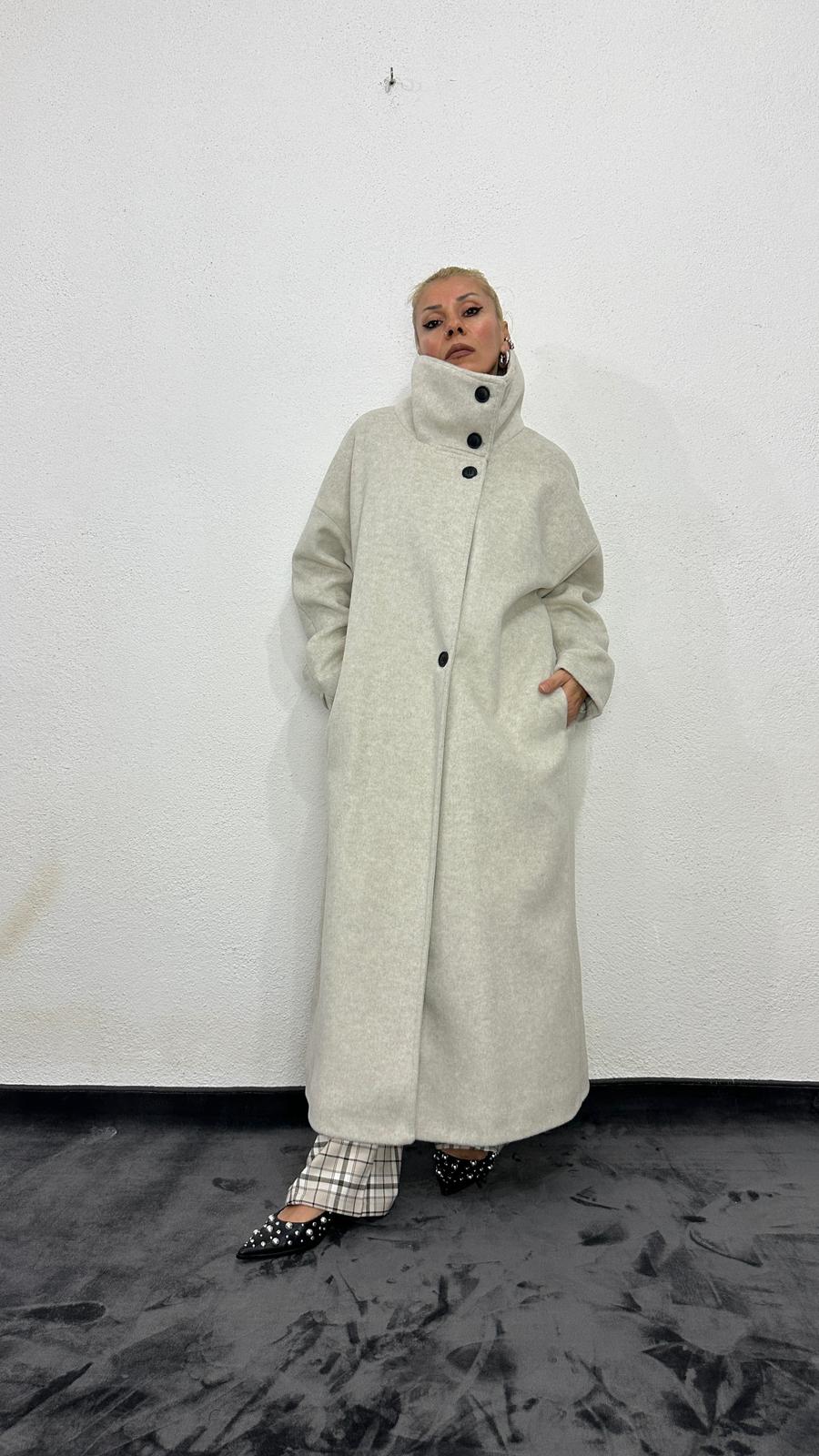 NuNu By Krem Dik Yaka Oversize Kaşe Kaban