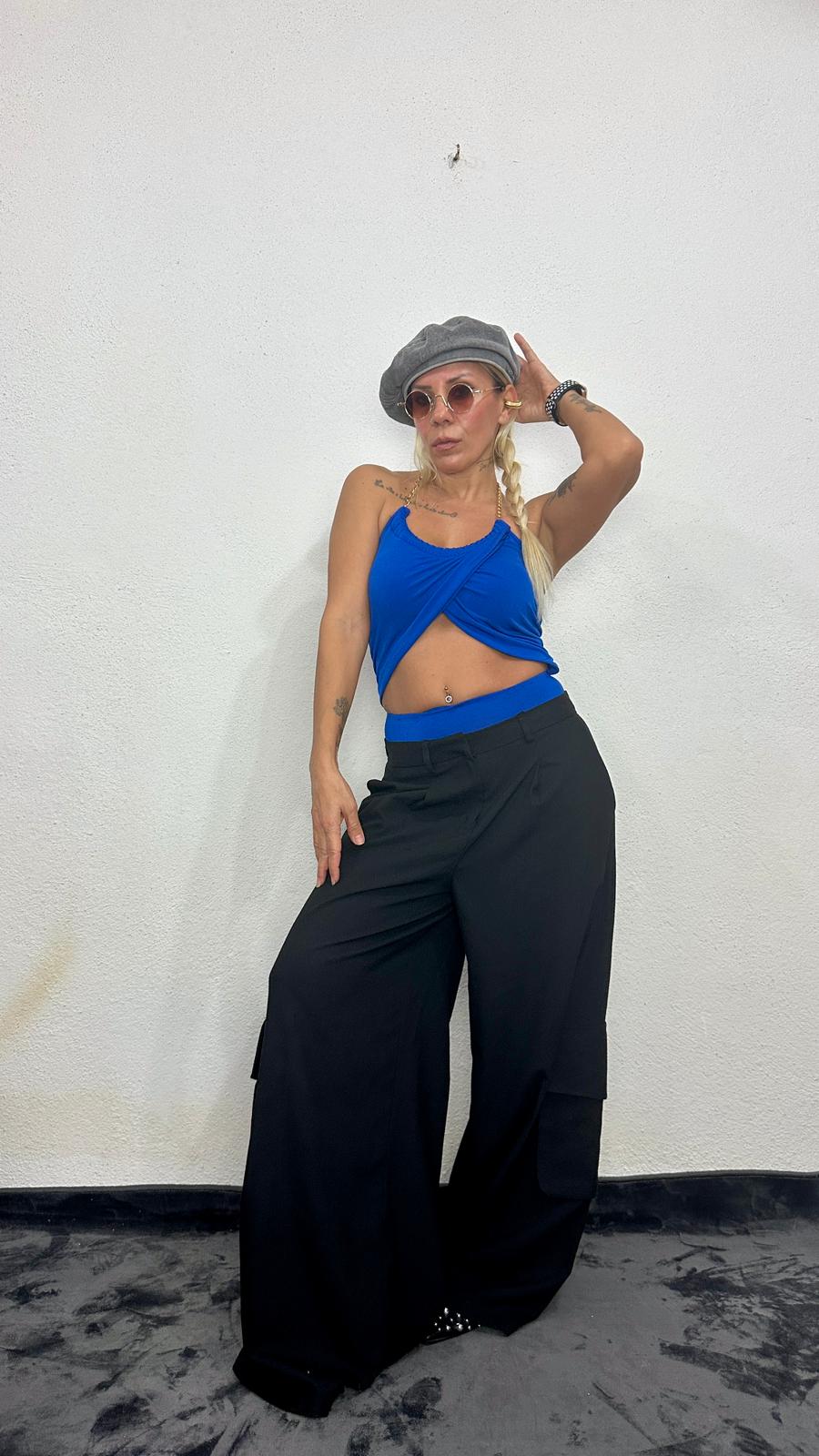 Lady’S Mavi Zincir Detay Body Suit Bluz