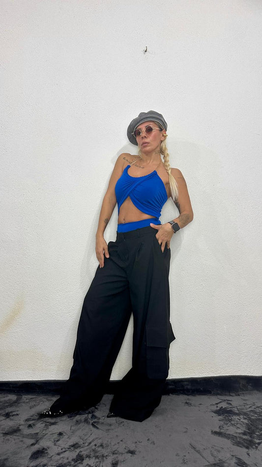 Lady’S Mavi Zincir Detay Body Suit Bluz