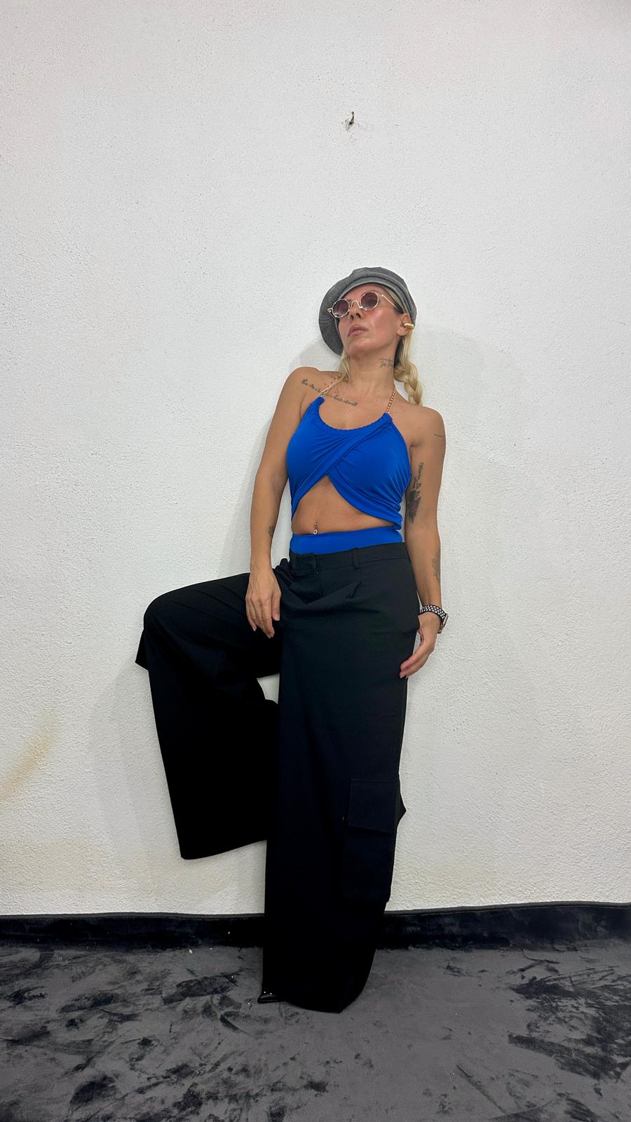 Lady’S Mavi Zincir Detay Body Suit Bluz