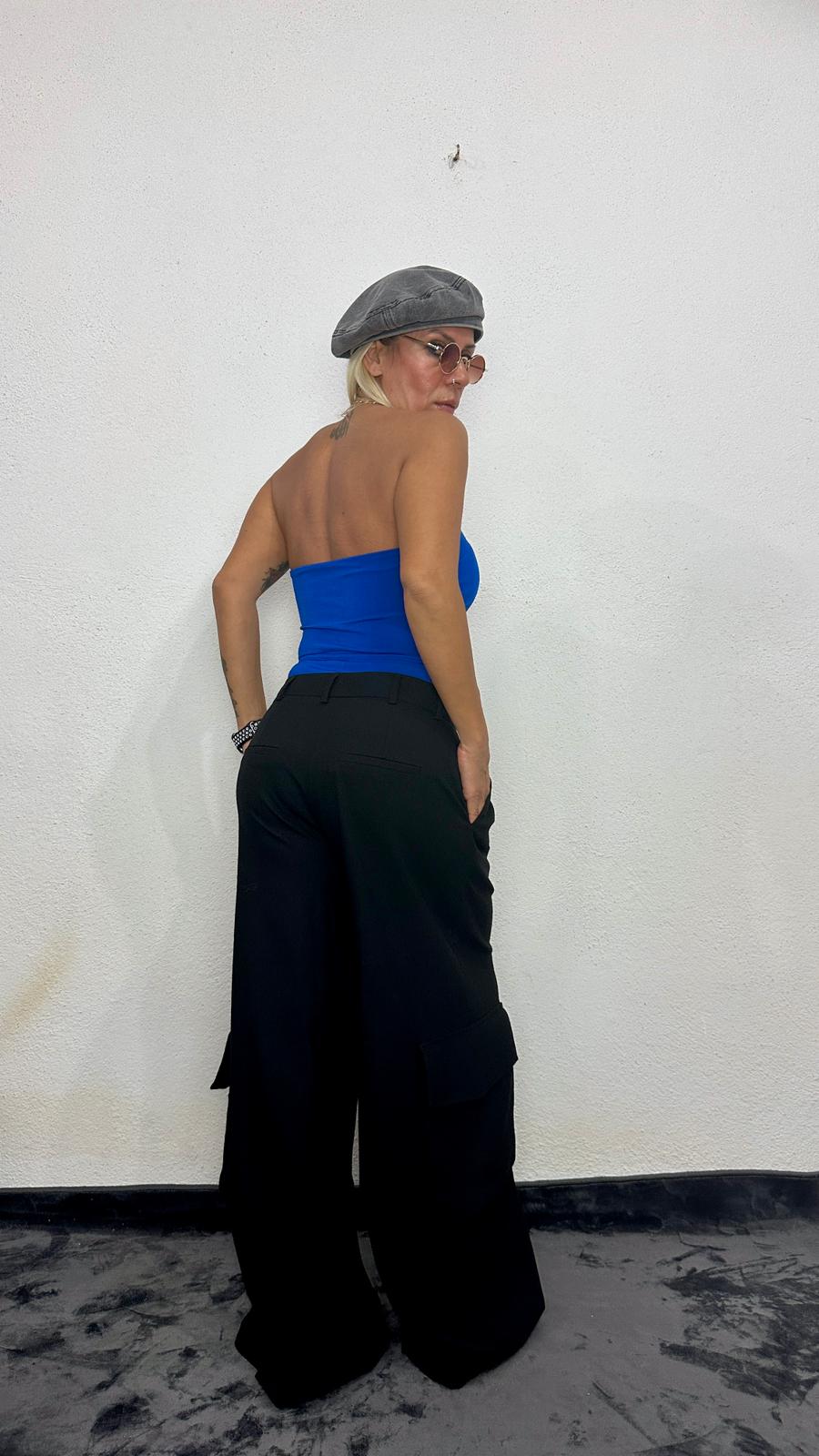 Lady’S Mavi Zincir Detay Body Suit Bluz