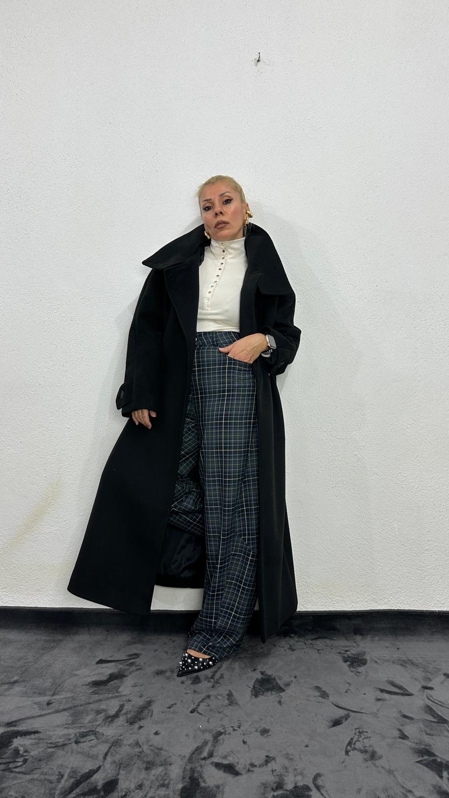 NuNU By Lacivert Ekose Balon Fit Kumaş Pantolon L