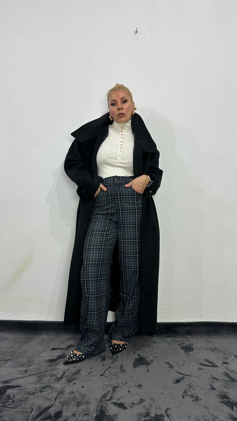 NuNU By Lacivert Ekose Balon Fit Kumaş Pantolon