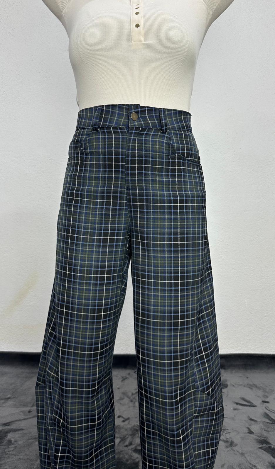 NuNU By Lacivert Ekose Balon Fit Kumaş Pantolon