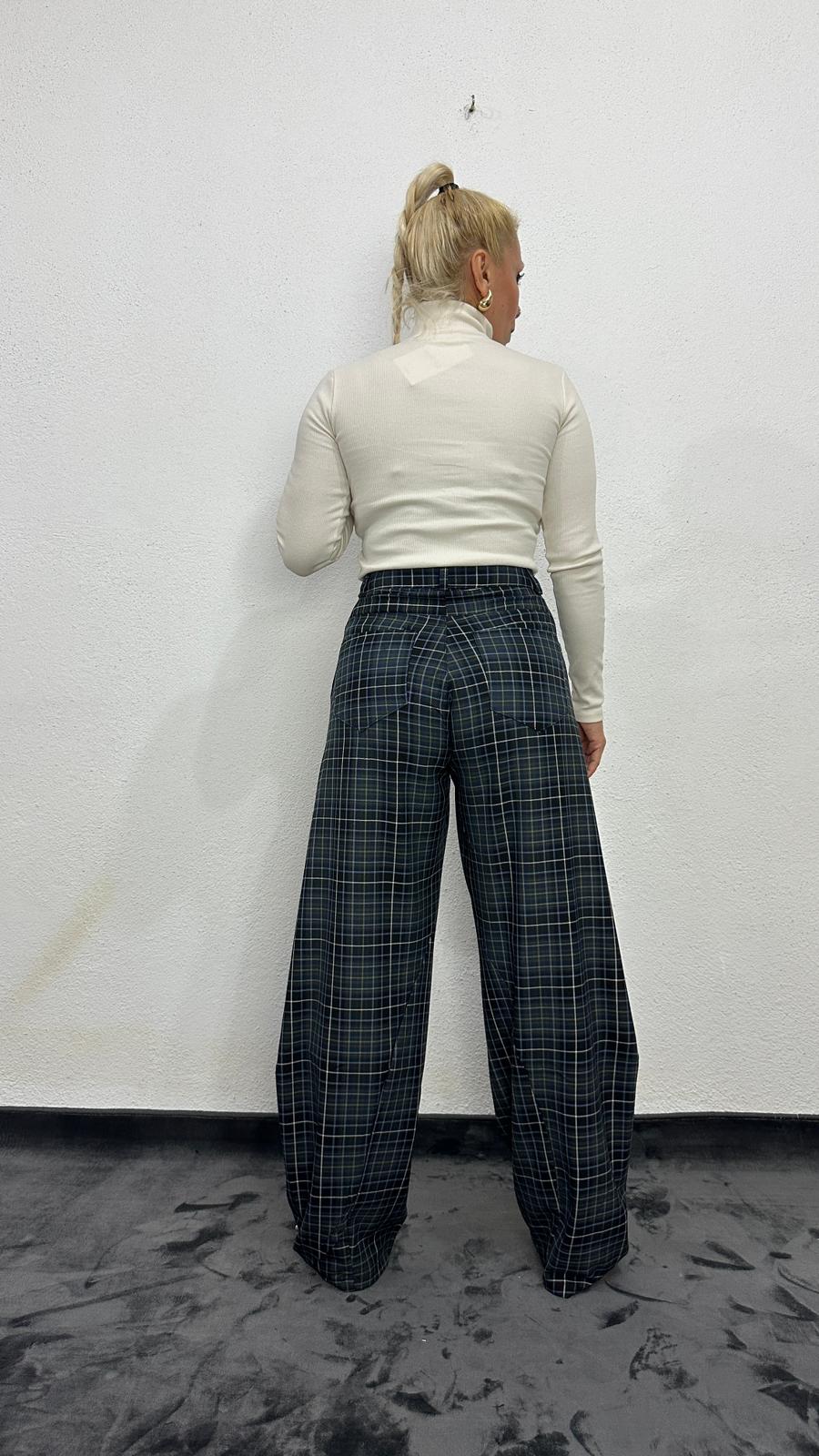 NuNU By Lacivert Ekose Balon Fit Kumaş Pantolon