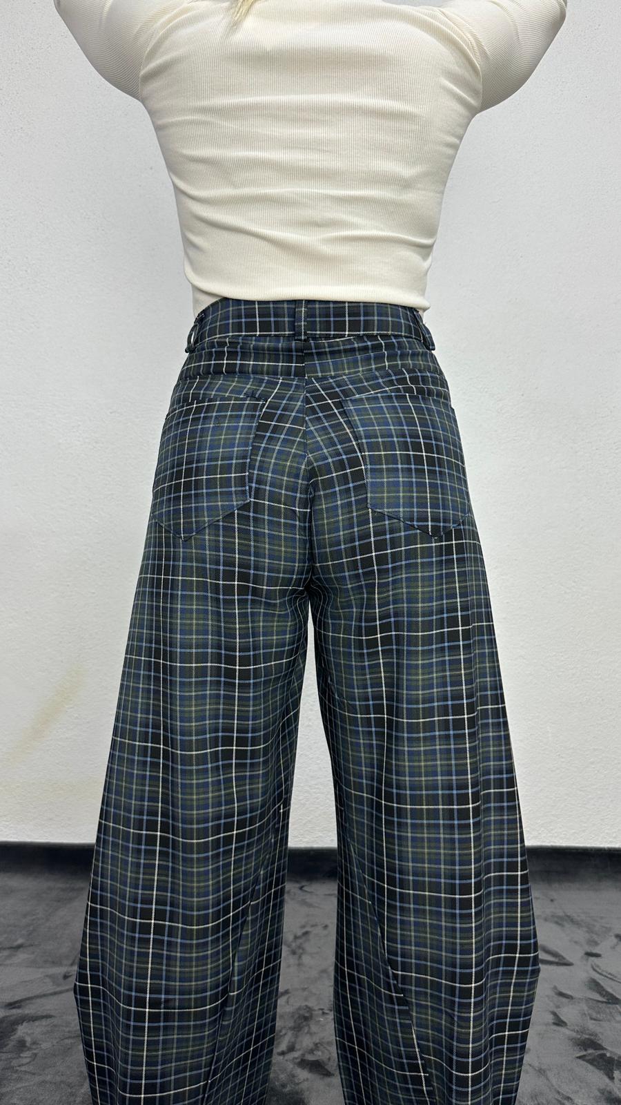 NuNU By Lacivert Ekose Balon Fit Kumaş Pantolon