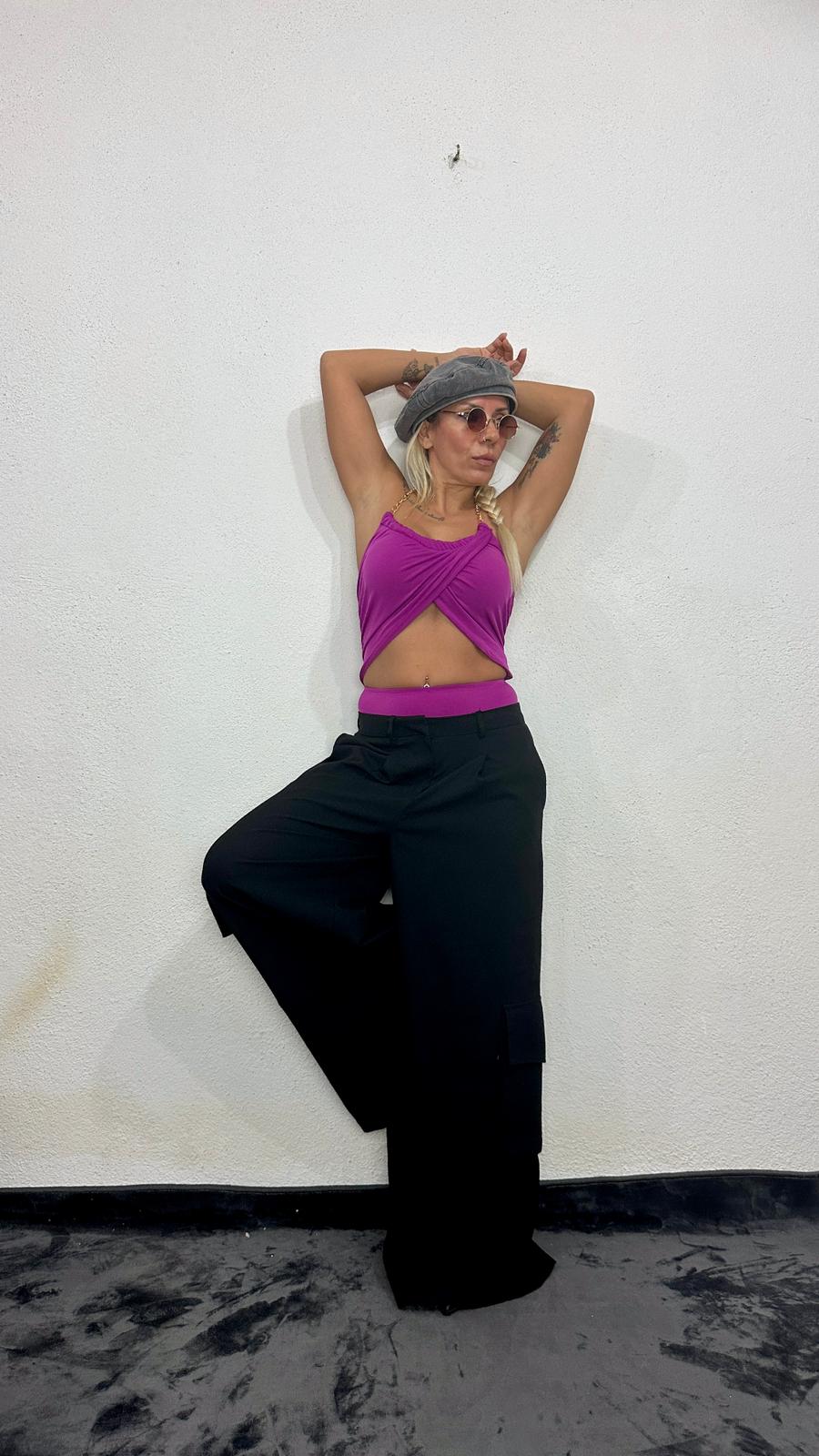 Lady’S Mor Zincir Detay Body Suit Bluz