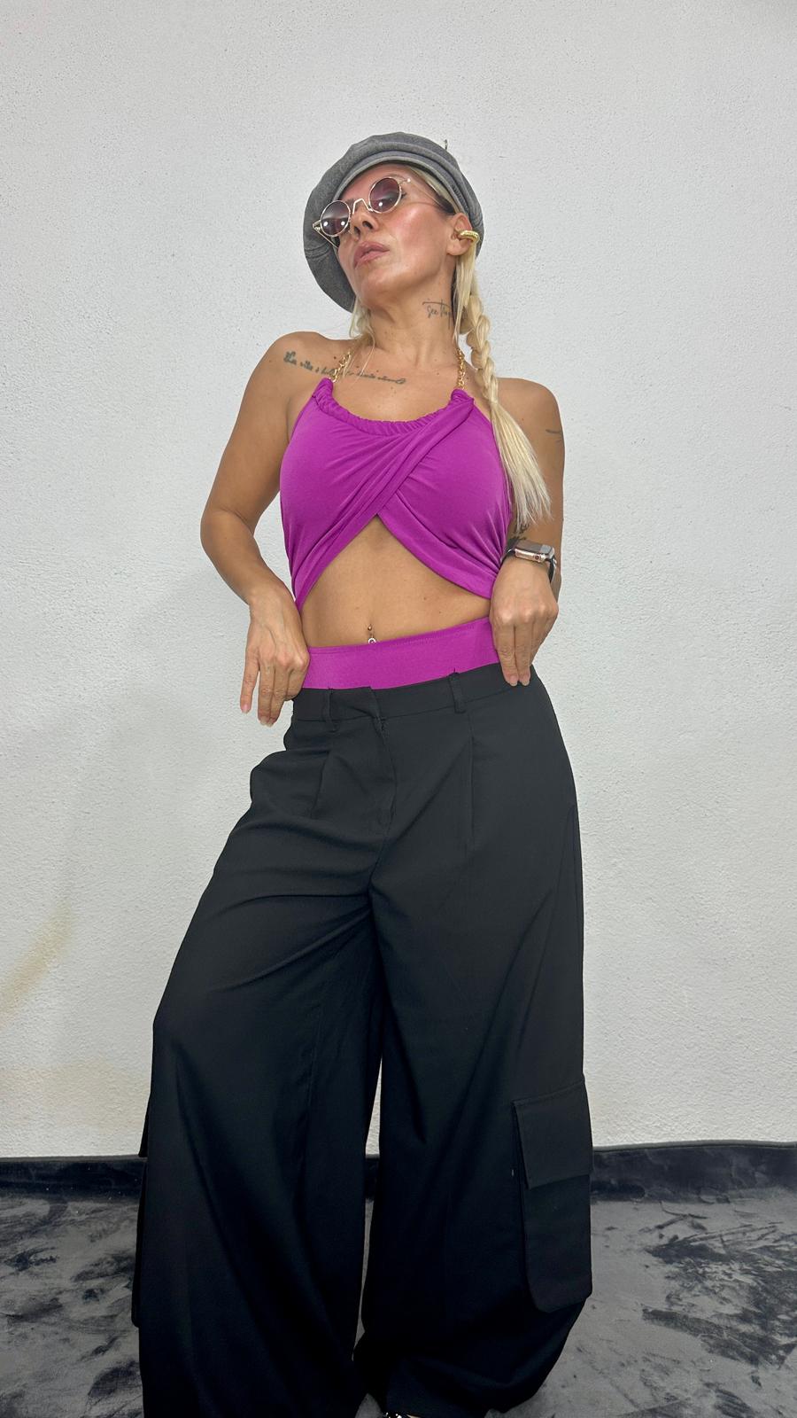 Lady’S Mor Zincir Detay Body Suit Bluz