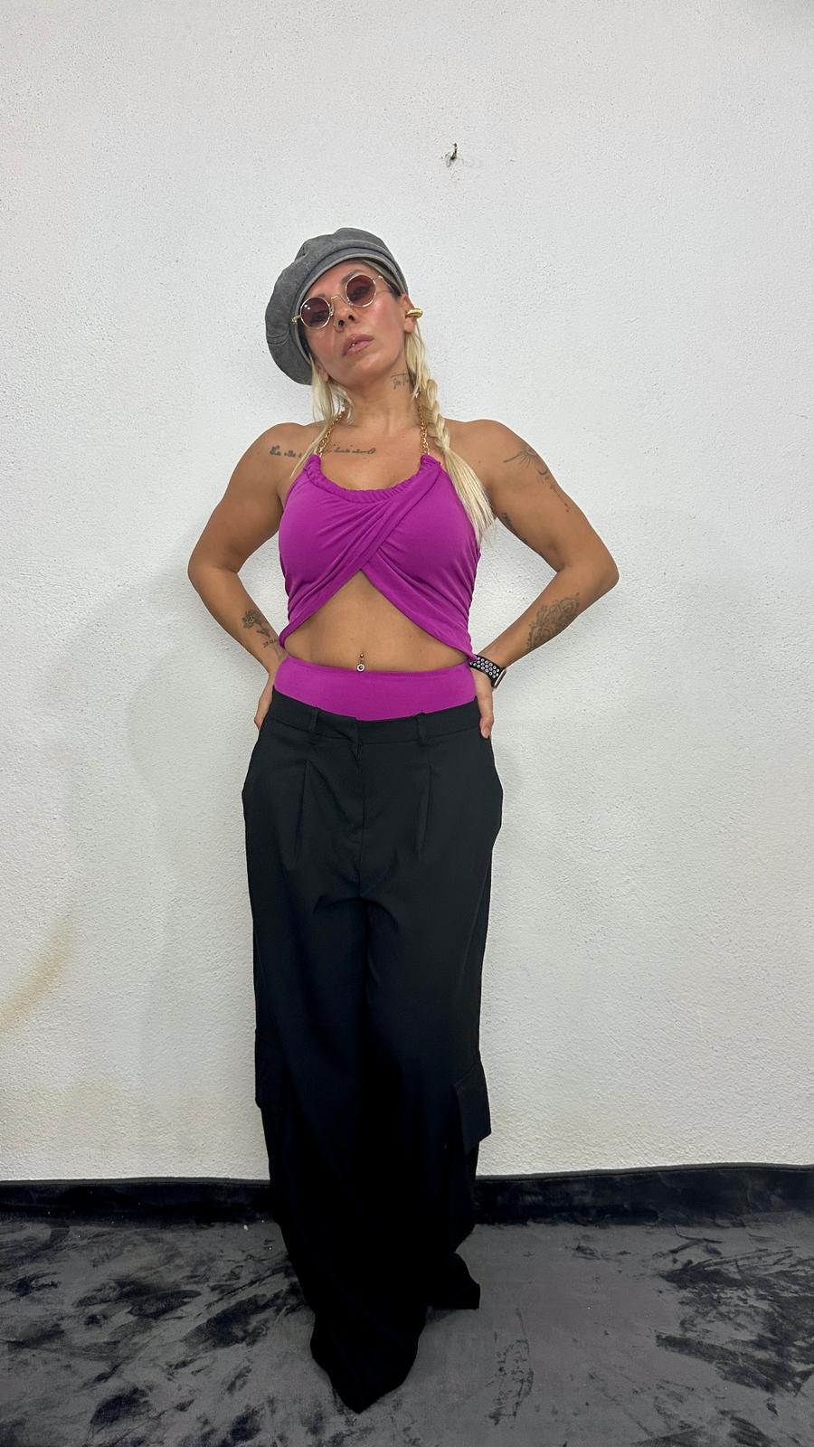 Lady’S Mor Zincir Detay Body Suit Bluz