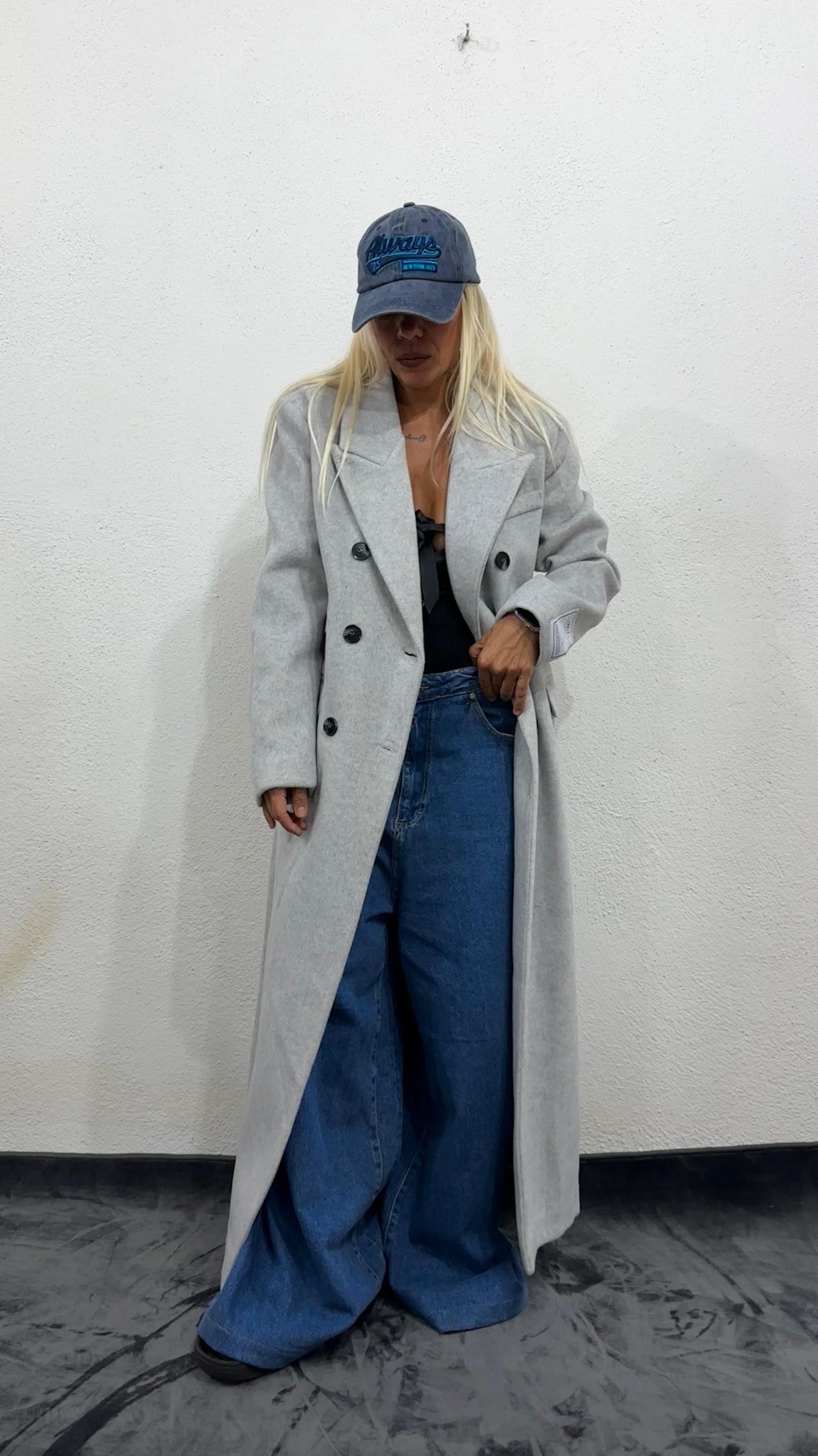 NuNu Açık Gri Özel Dokulu Ultra Premium Kaşe Kaban