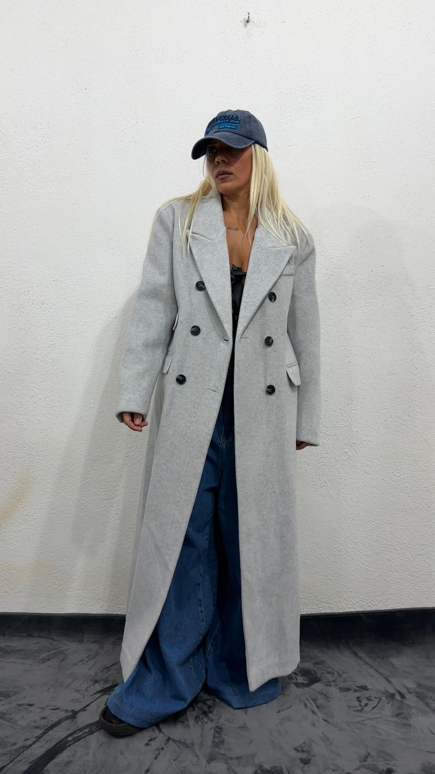 NuNu Açık Gri Özel Dokulu Ultra Premium Kaşe Kaban