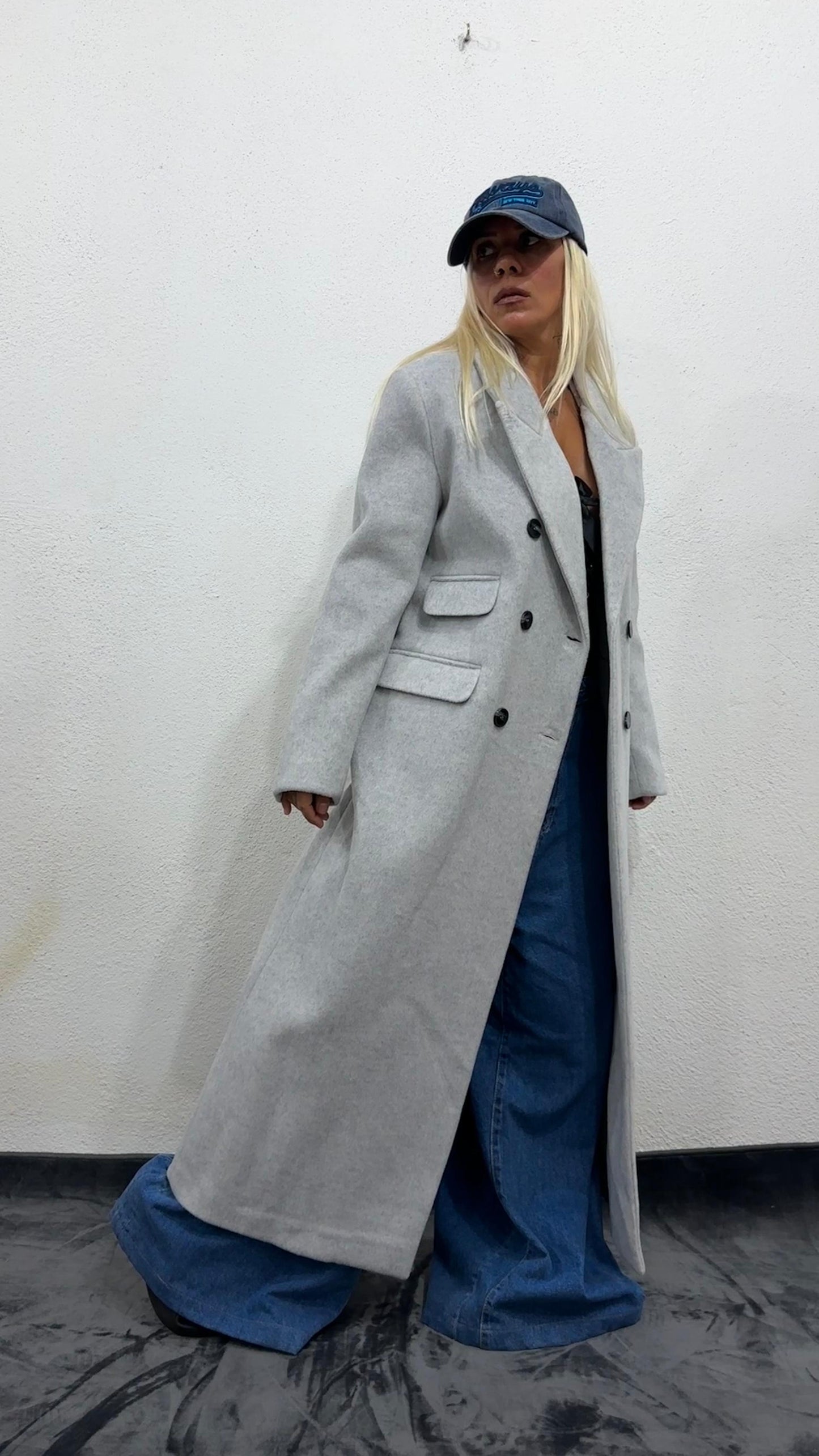 NuNu Açık Gri Özel Dokulu Ultra Premium Kaşe Kaban