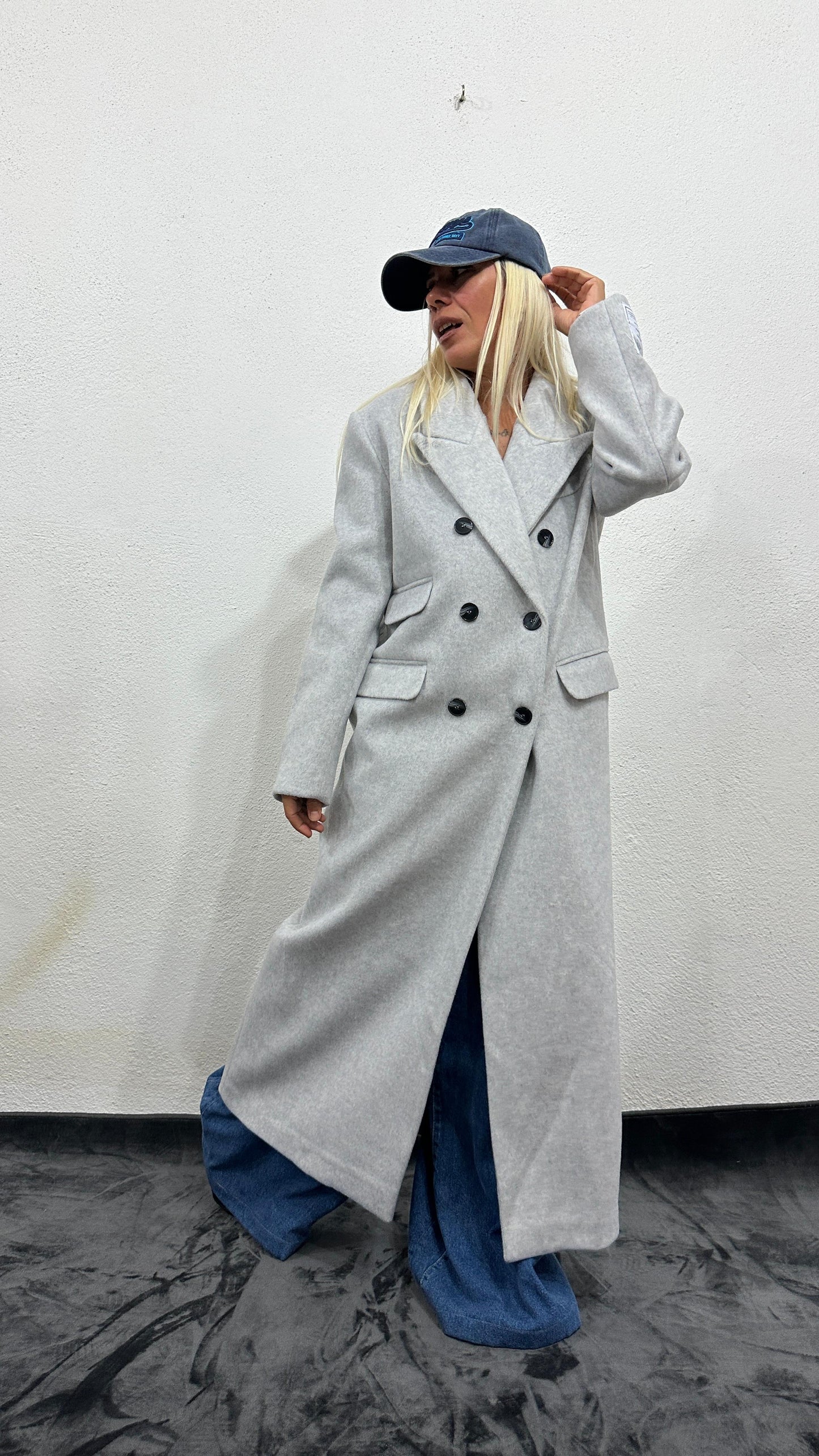 NuNu Açık Gri Özel Dokulu Ultra Premium Kaşe Kaban