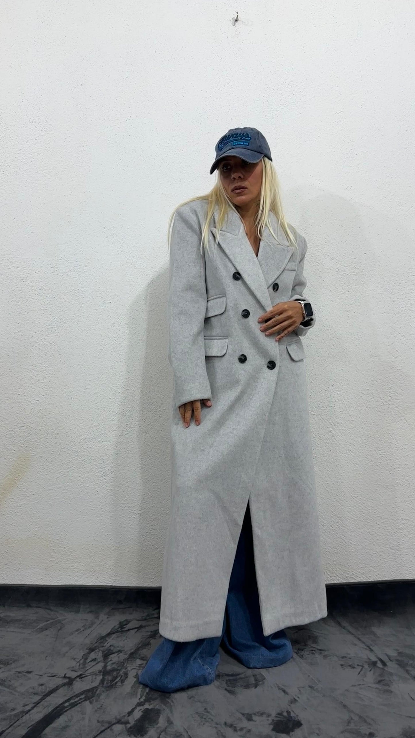 NuNu Açık Gri Özel Dokulu Ultra Premium Kaşe Kaban