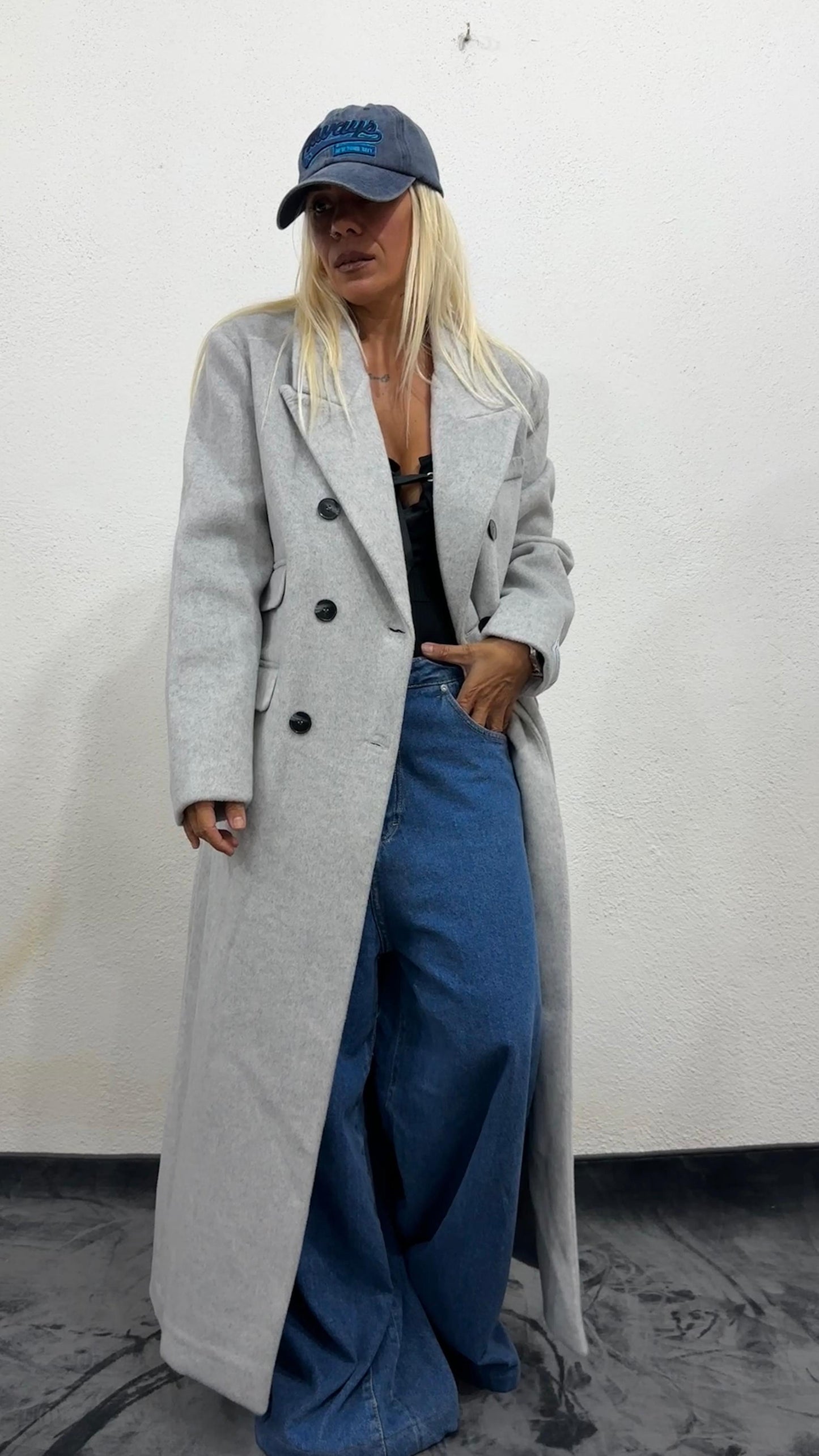 NuNu Açık Gri Özel Dokulu Ultra Premium Kaşe Kaban