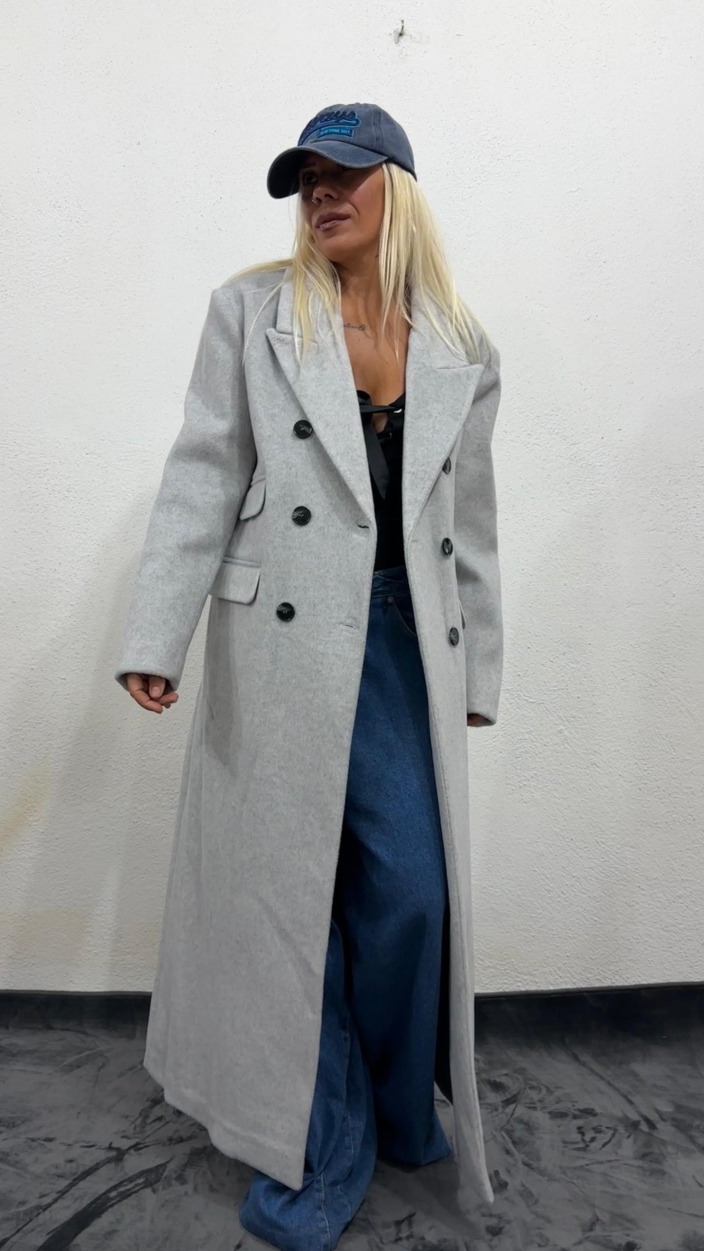 NuNu Açık Gri Özel Dokulu Ultra Premium Kaşe Kaban