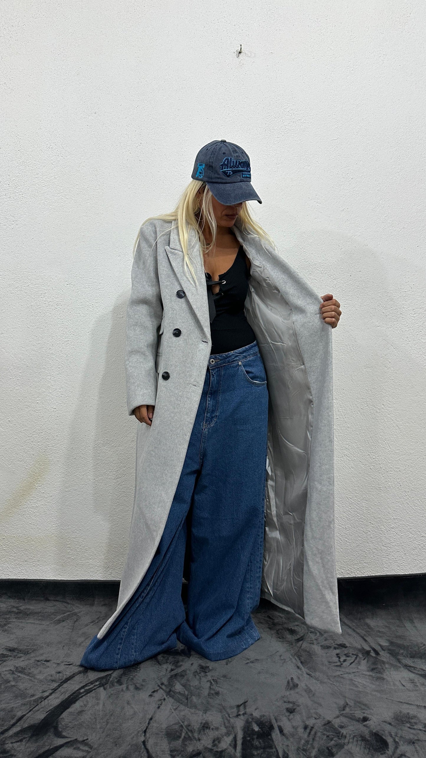 NuNu Açık Gri Özel Dokulu Ultra Premium Kaşe Kaban