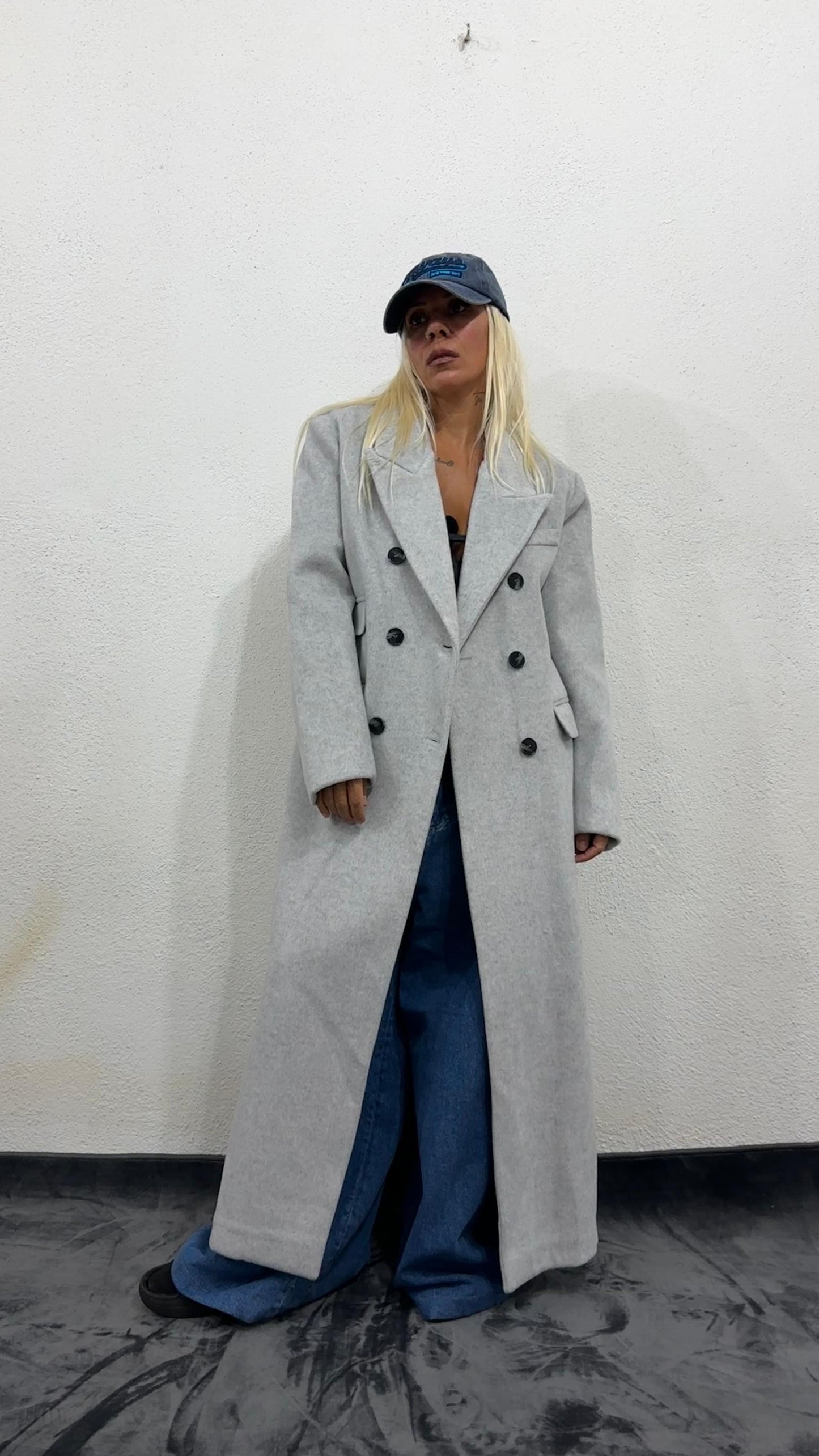 NuNu Açık Gri Özel Dokulu Ultra Premium Kaşe Kaban