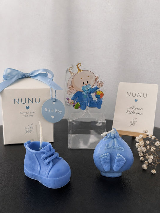 NuNu Baby Blue Collection – Kişiye Özel It’s A Boy & Bebek Ayakkabı Mum Seti