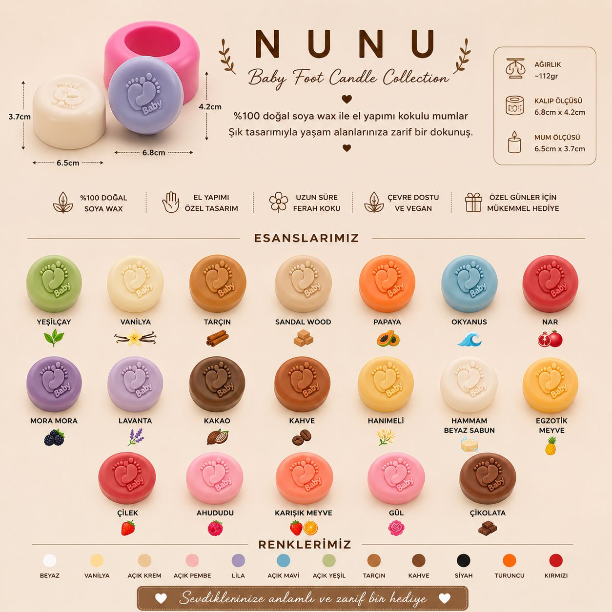NuNu Baby Footprint Candle Collection – El Yapımı Bebek Ayak İzli Dekoratif Mum