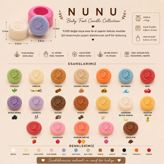 NuNu Baby Footprint Candle Collection – El Yapımı Bebek Ayak İzli Dekoratif Mum