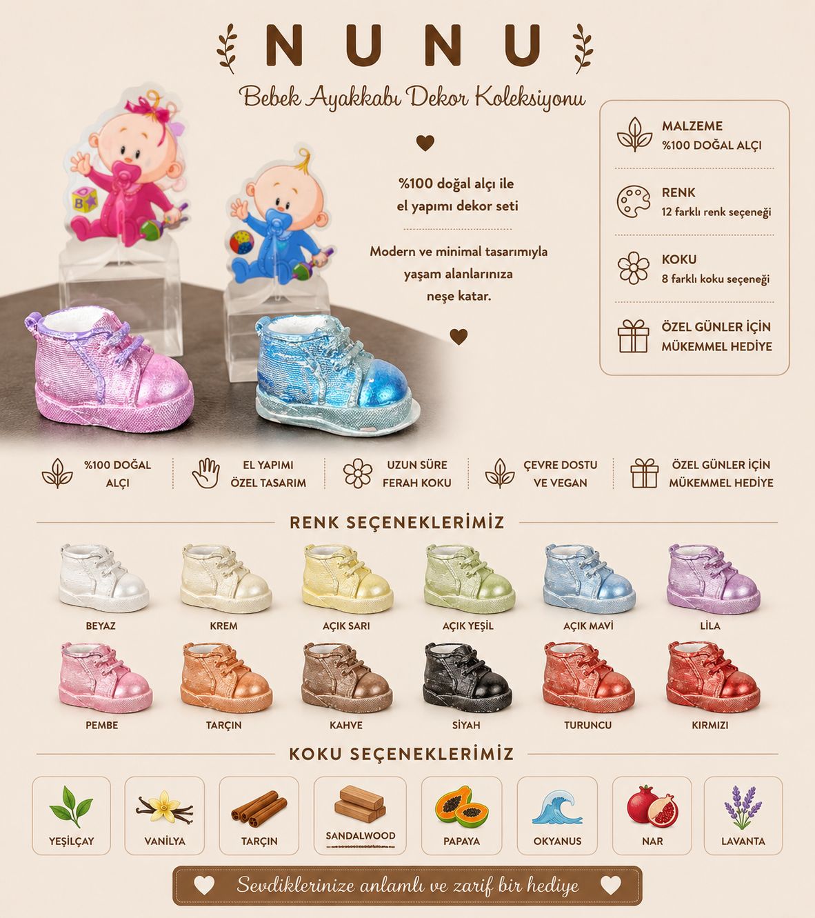 NuNu Baby Shoes Decor Collection – El Yapımı Taş Tozu Dekoratif Bebek Ayakkabı Obje Taş Tozu