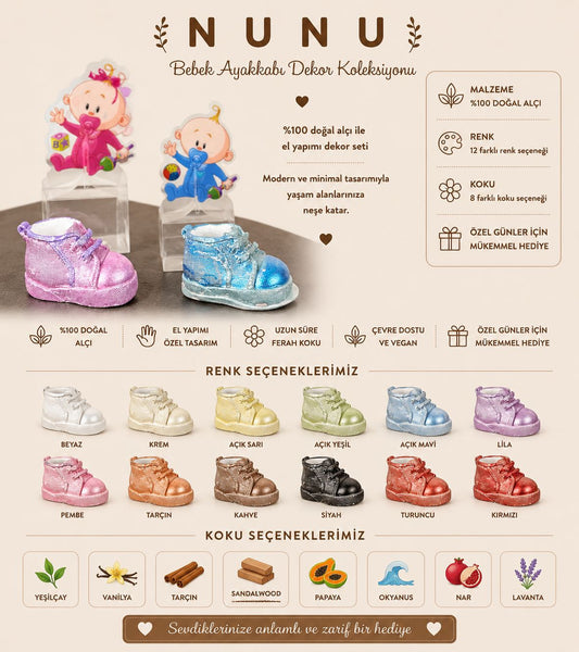 NuNu Baby Shoes Decor Collection – El Yapımı Taş Tozu Dekoratif Bebek Ayakkabı Obje Taş Tozu