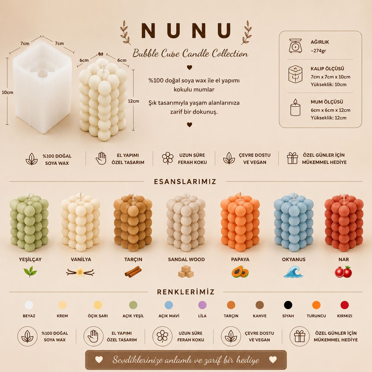 NuNu Bubble Cube Candle Collection – El Yapımı Soya Wax Dekoratif Bubble Mum Soya Wax