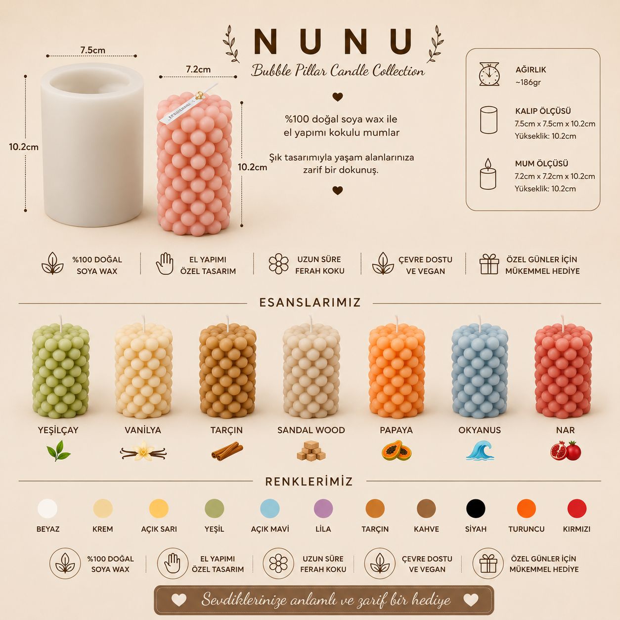 NuNu Bubble Pillar Candle Collection – El Yapımı Soya Wax Dekoratif Bubble Mum Soya Wax