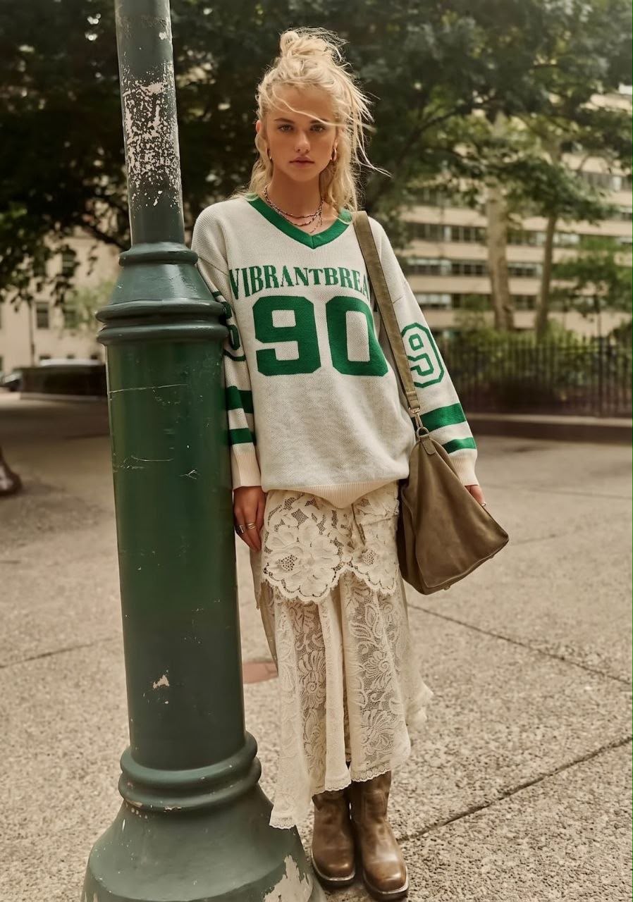 NuNu By 90’s College Oversize Kadın Triko Kazak Krem