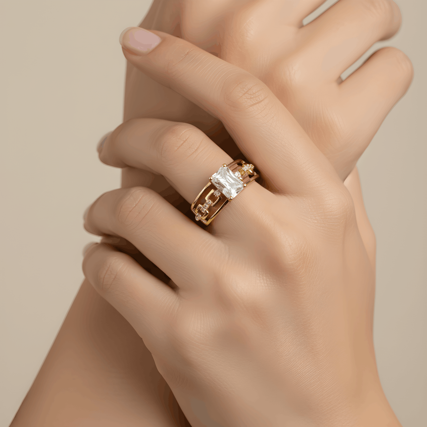 NuNu By Ayışığı Dörtgen Taş Detay Xuping Yüzük