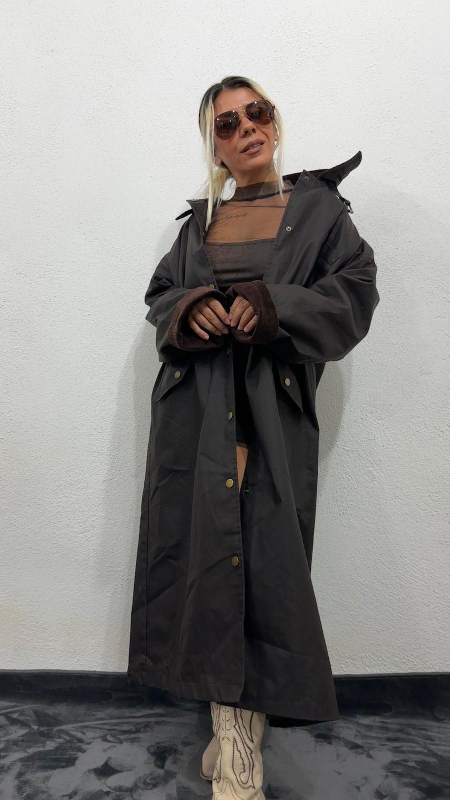 NuNu By Barbour İlhamlı Acı Kahve Oversize Uzun Mont