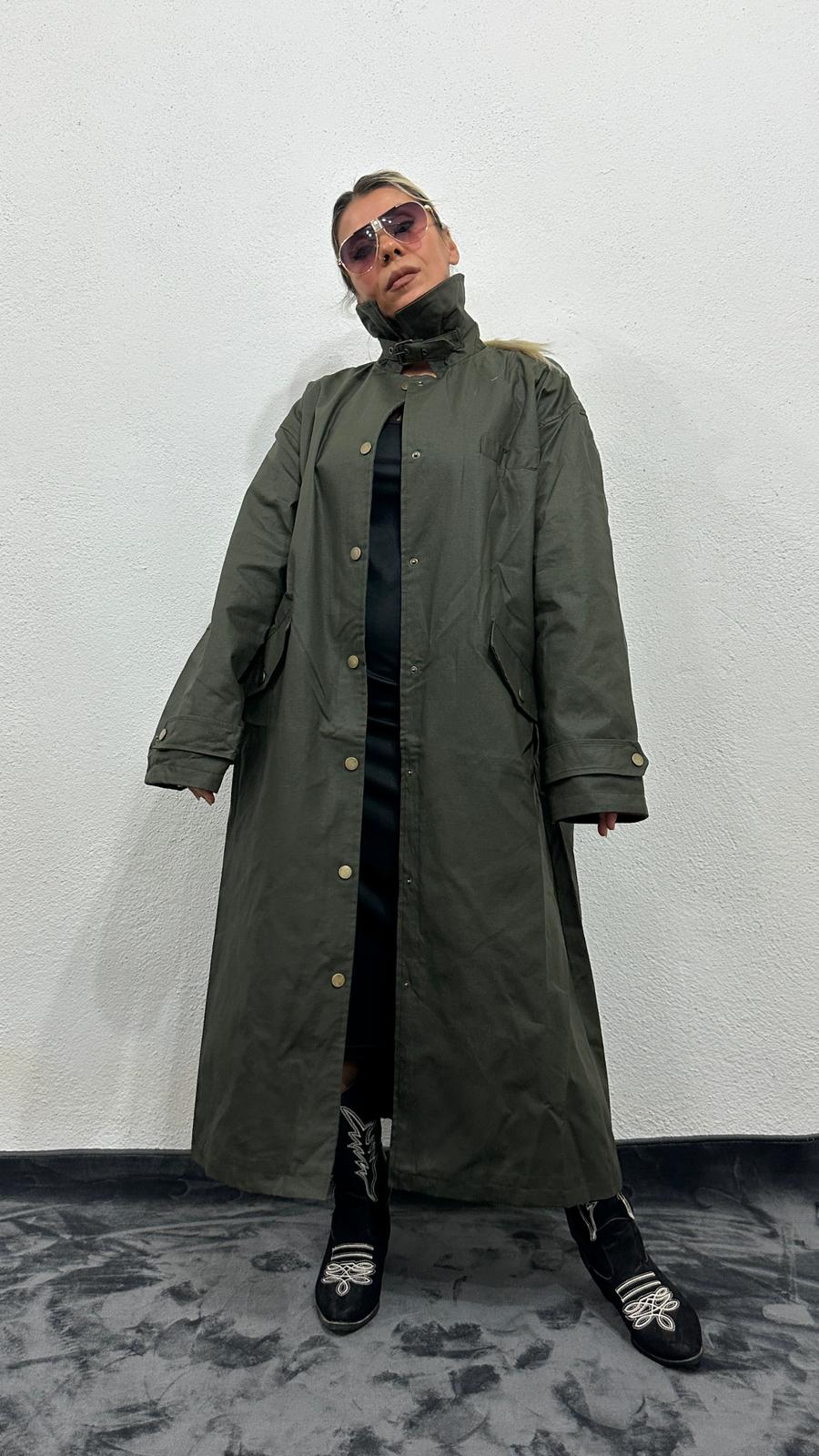 NuNu By Barbour İlhamlı Haki Oversize Uzun Mont