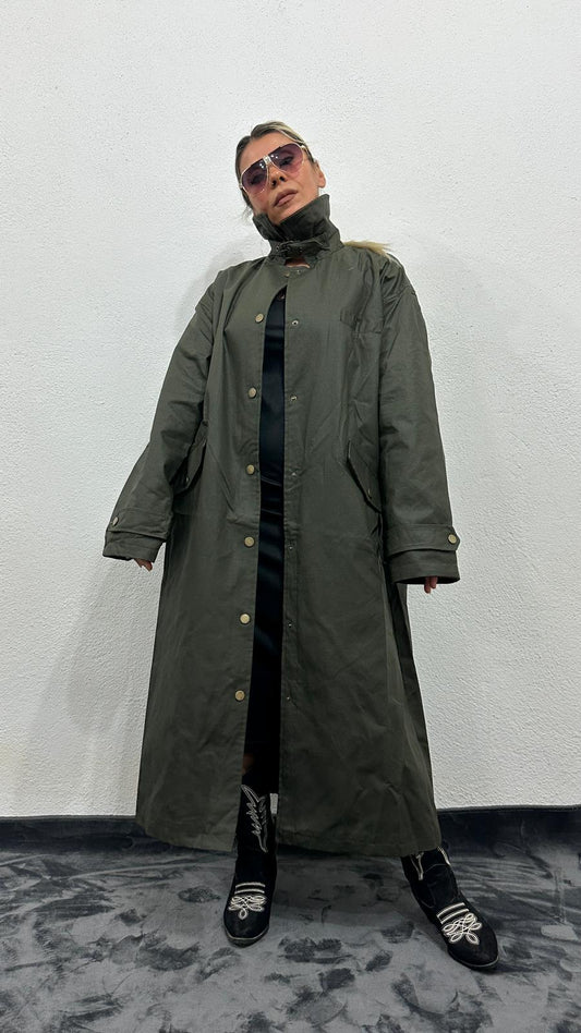 NuNu By Barbour İlhamlı Haki Oversize Uzun Mont