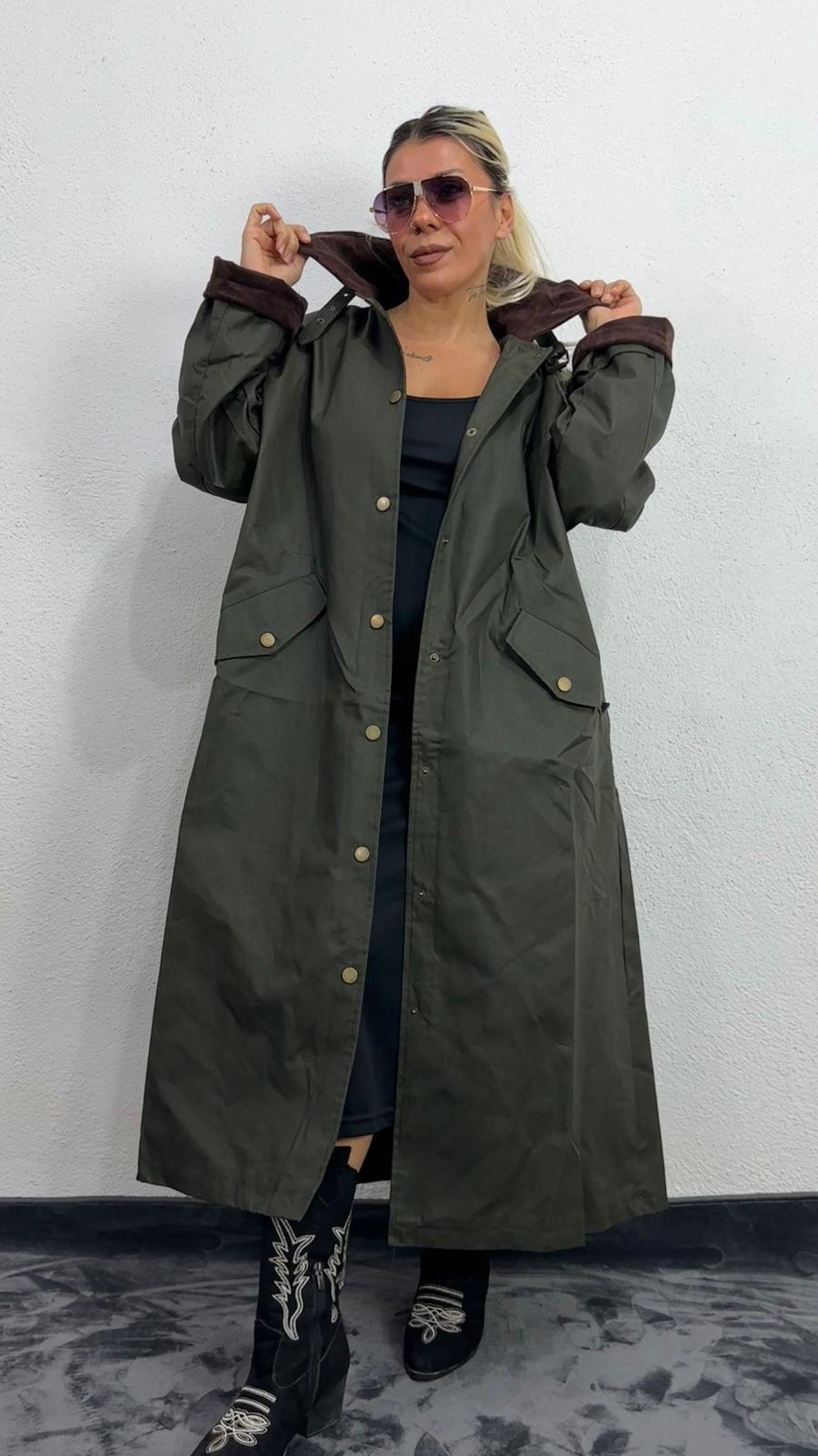 NuNu By Barbour İlhamlı Haki Oversize Uzun Mont