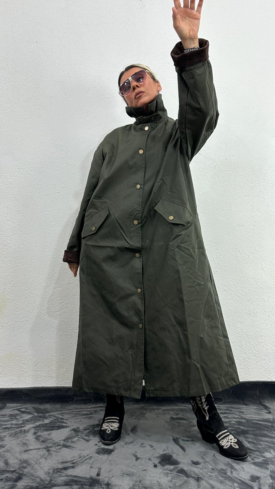 NuNu By Barbour İlhamlı Haki Oversize Uzun Mont