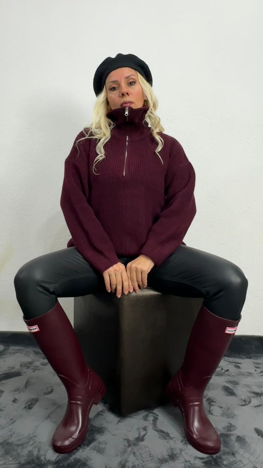 Nunu By Cosy Comfort Bordo Polo Yaka Fermuarlı Kazak