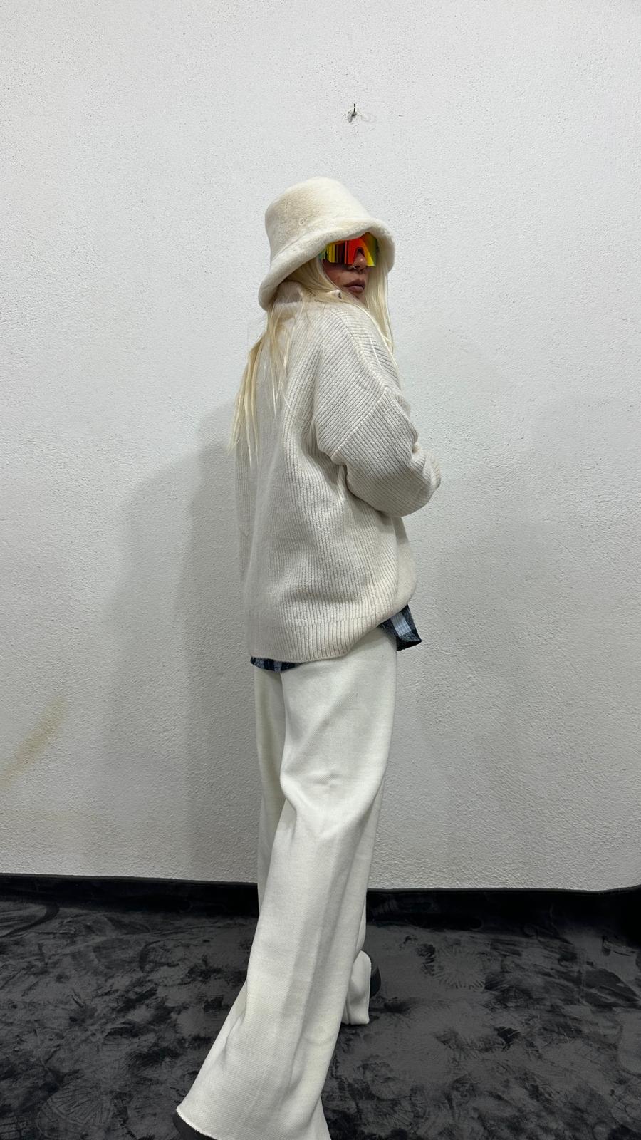 Nunu By Cosy Comfort Krem Polo Yaka Fermuarlı Kazak