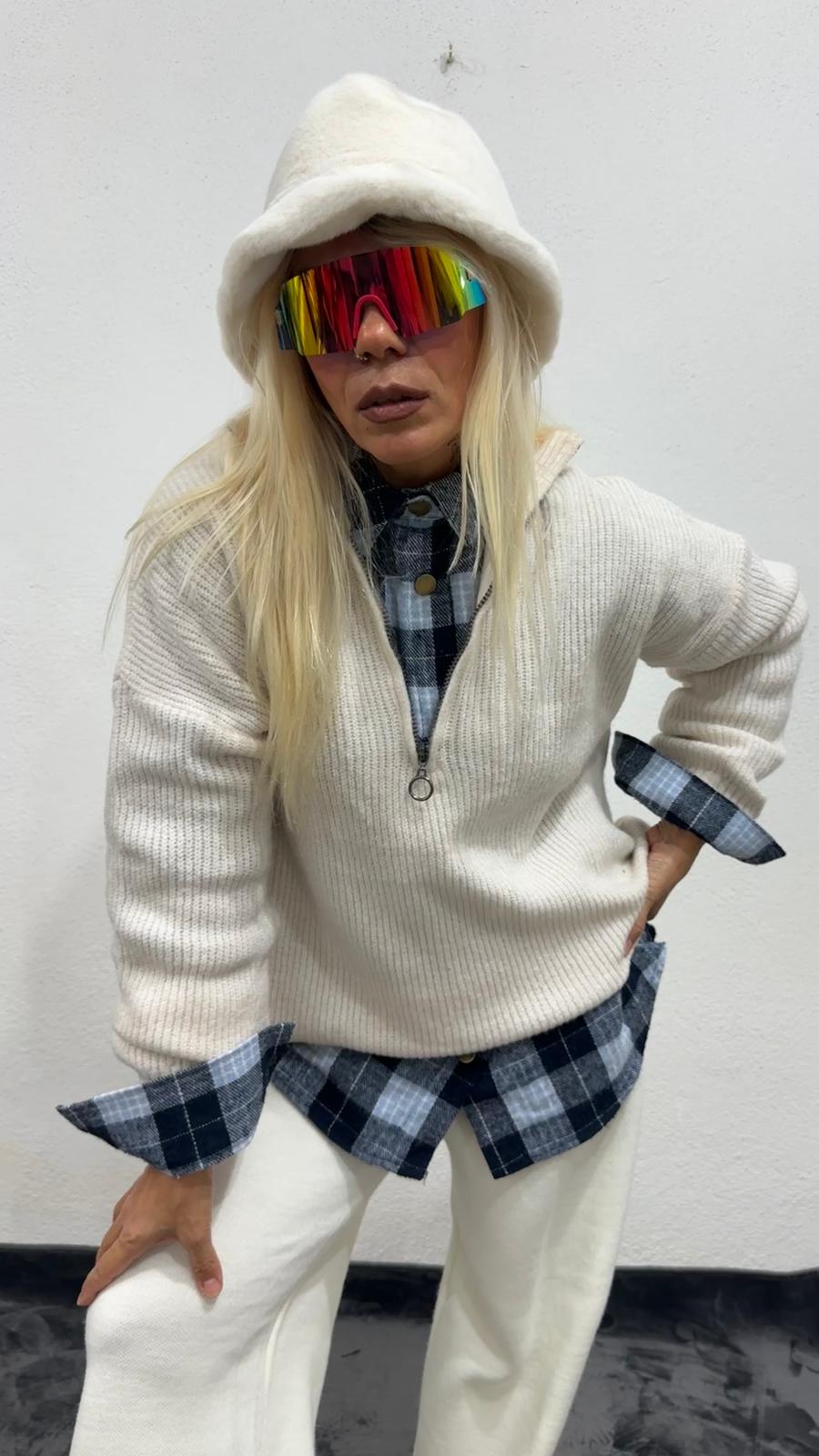 Nunu By Cosy Comfort Krem Polo Yaka Fermuarlı Kazak