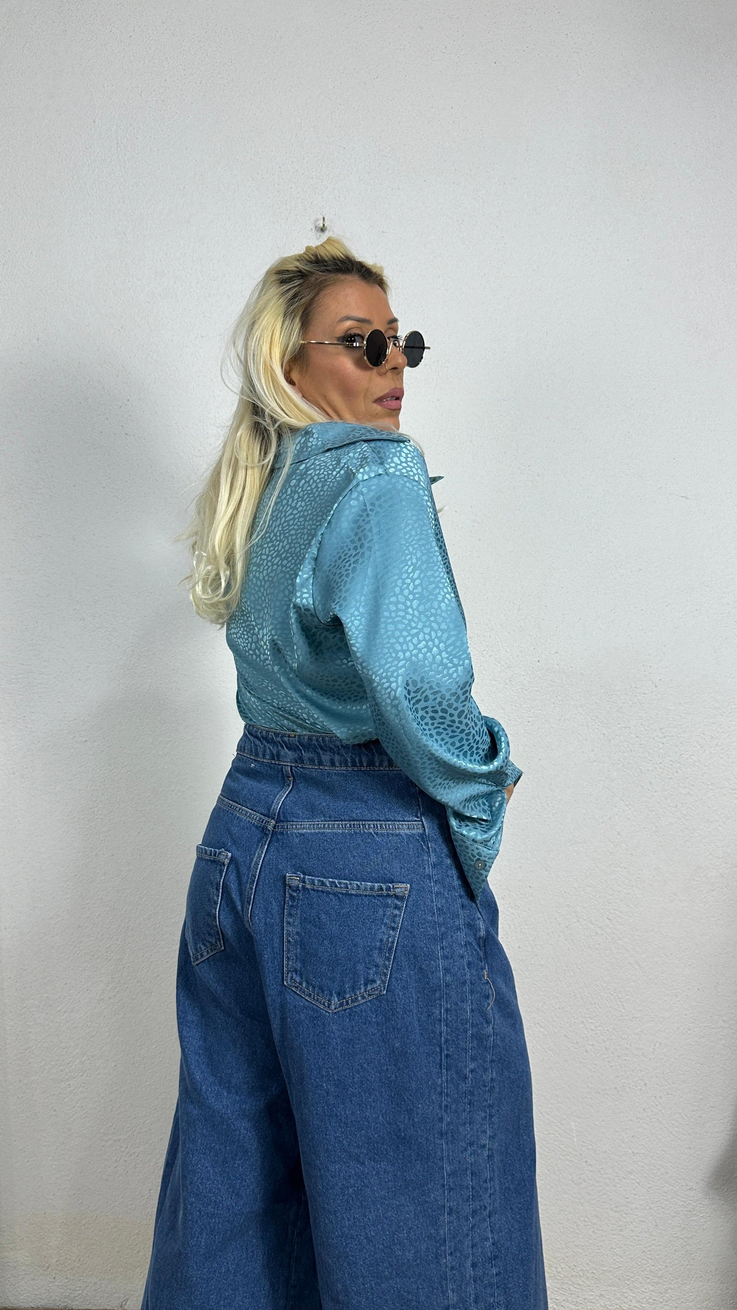 Nunu By Croc Chic Turkuaz Saten Gömlek