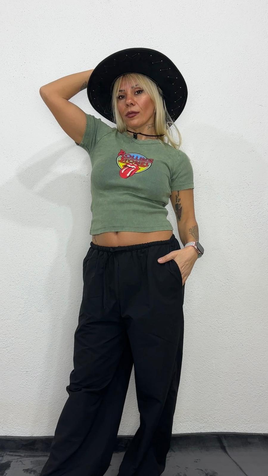 NuNu By Haki Rolling Stones Baskılı Crop Tshirt Standart