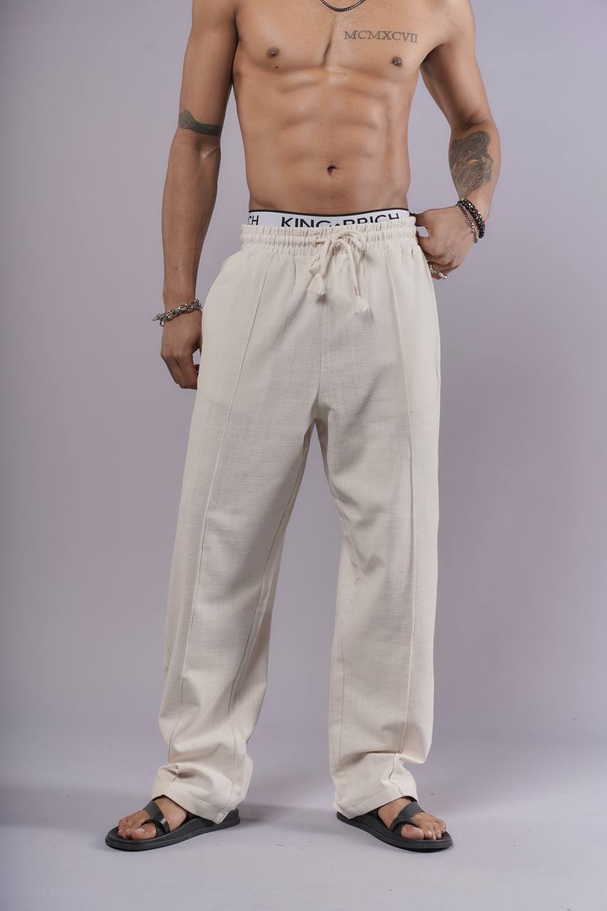 NuNu By King Ekru Likralı Keten Baggy Pantolon Ekru